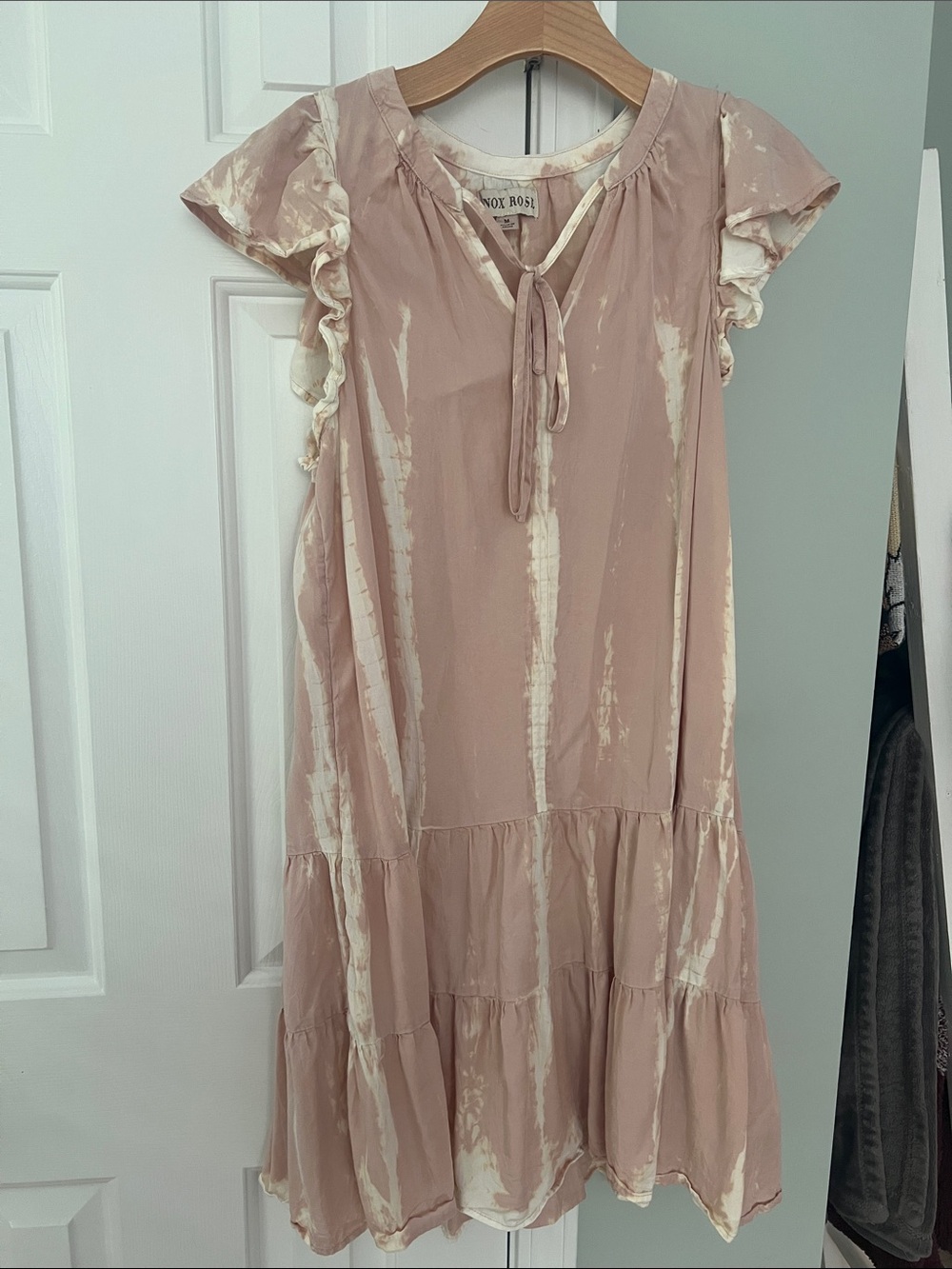 Knox Rose Blush Tie-Dye Ruffle Short Sleeve Dress